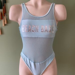 Beach Babe Mesh One Piece Light Blue Worn Once S ** BUNDLE 2 LISTINGS FOR $10!